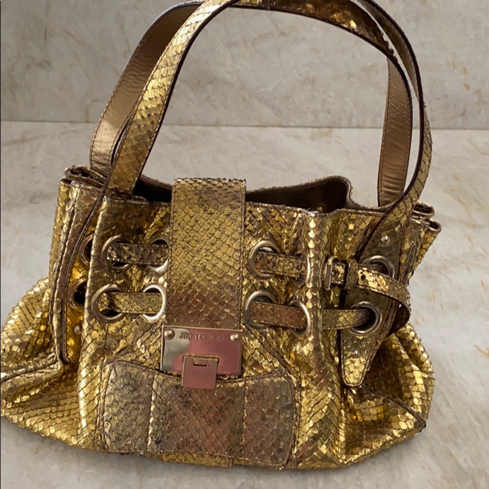 Rare Jimmy Choo Ramona Hobo Gold Snakeskin